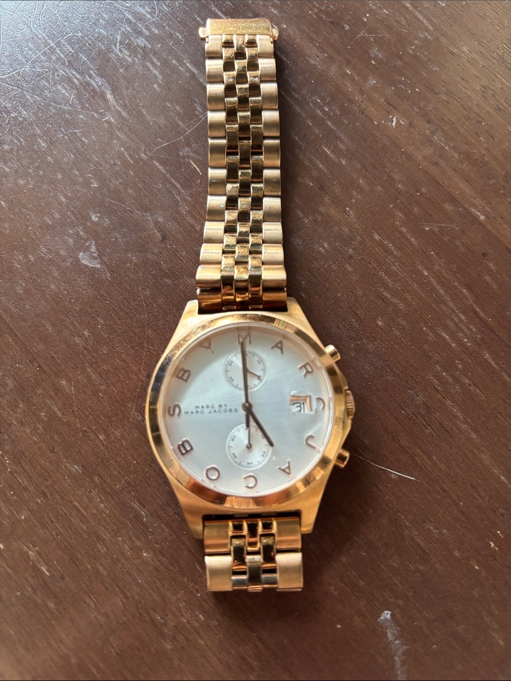 Marc Jacobs Gold Tone Women's Chronograph Watch with White Dial